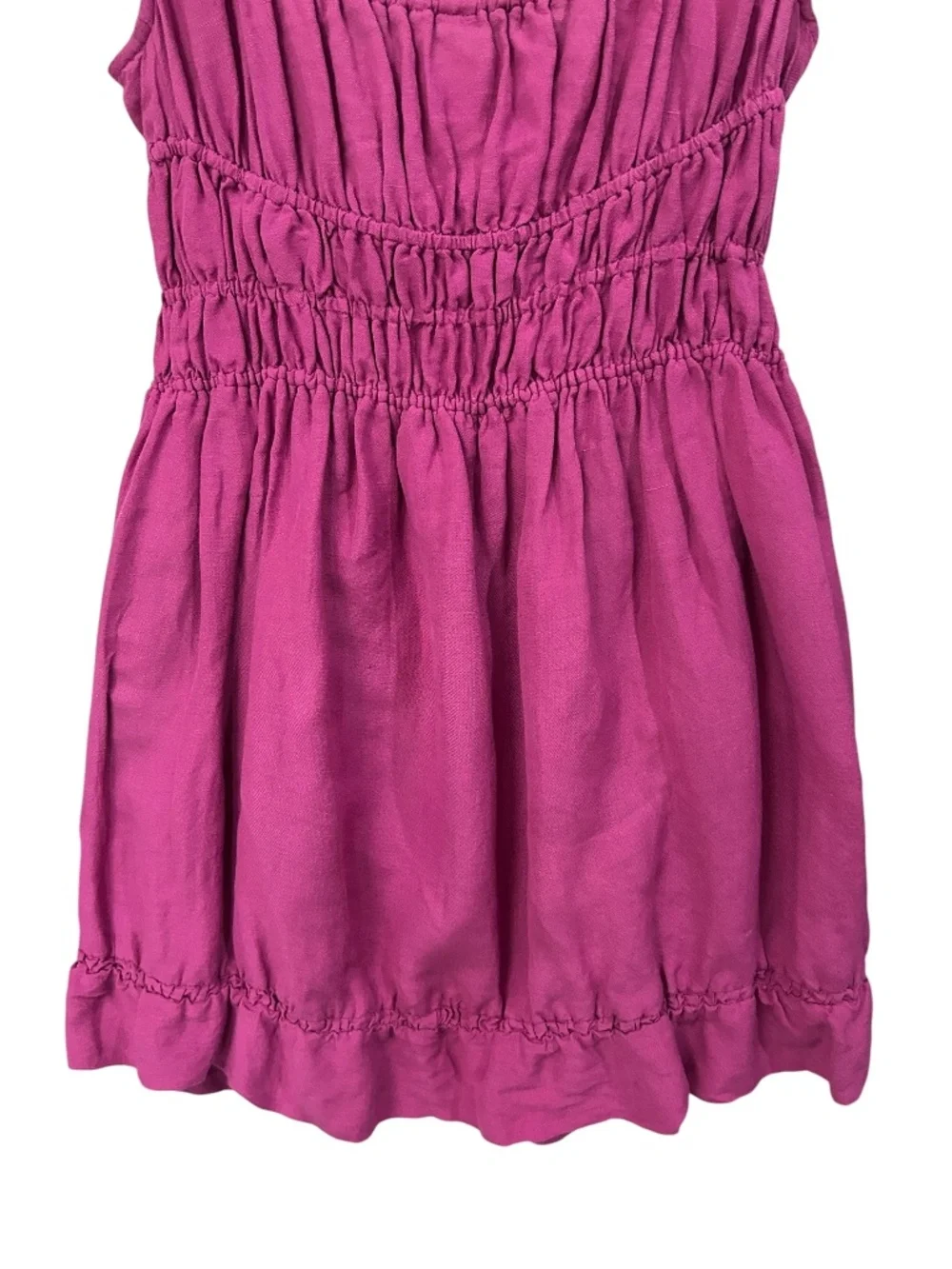 Anthropologie Raspberry Linen Smocked Waist Mini Dress Open Back Tie Size Small